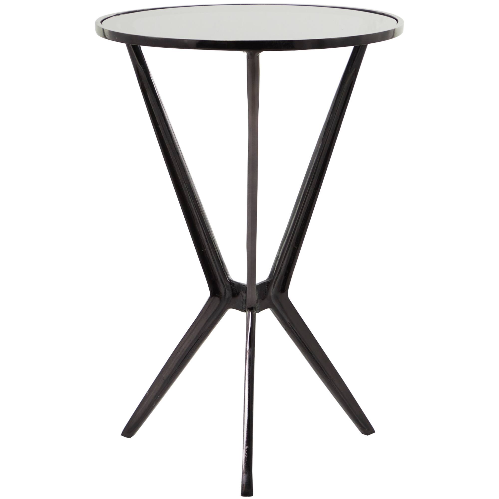 Black Aluminum Hourglass Shaped Stand Accent Table with Clear Glass Top 16" x 16" x 24"